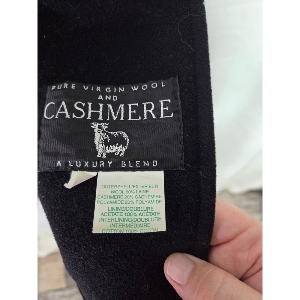 Martoni Black Wool Cashmere‎ Blend Hooded Fur Trim Long Overcoat Coat Size 10 - Picture 7 of 11